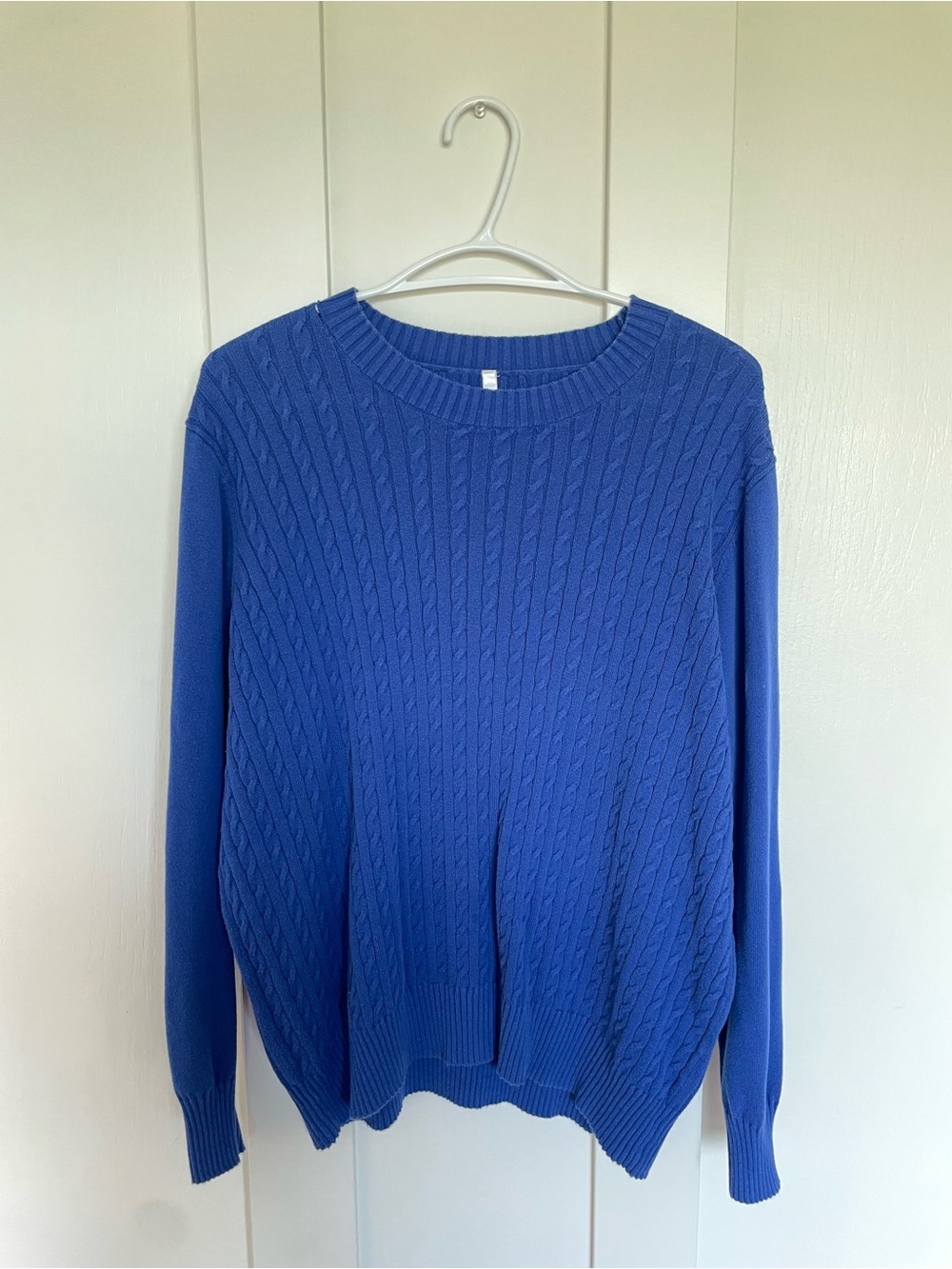 Deep Blue Cotton Cable Knit Sweater - Picture 1 of 6